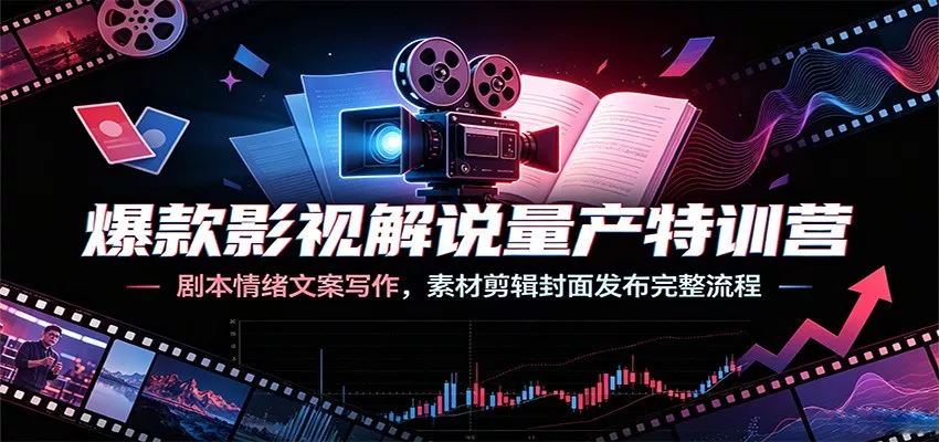 爆款影视解说量产特训营：剧本情绪文案写作，素材剪辑封面发布完整流程-知行阁轻创网-分享网络赚钱项目-全网首发副业项目实操平台-副业创业项目网