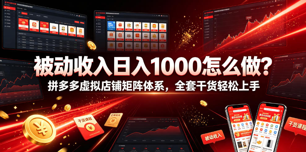 被动收入日入1000怎么做？拼多多虚拟店铺矩阵体系，全套干货轻松上手【揭秘】-知行阁轻创网-分享网络赚钱项目-全网首发副业项目实操平台-副业创业项目网