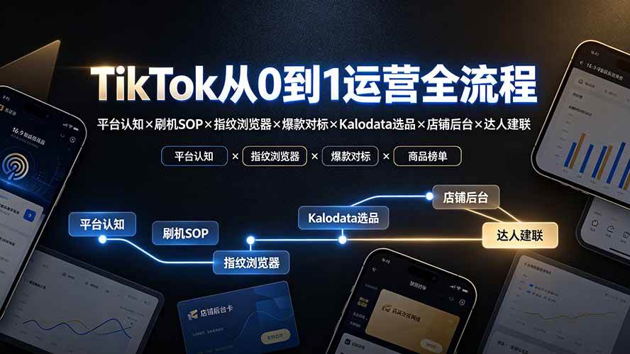 （19480期）TikTok从0到1运营全流程：平台认知×刷机SOP×指纹浏览器×爆款对标×Kalodata选品×店铺后台×达人建联