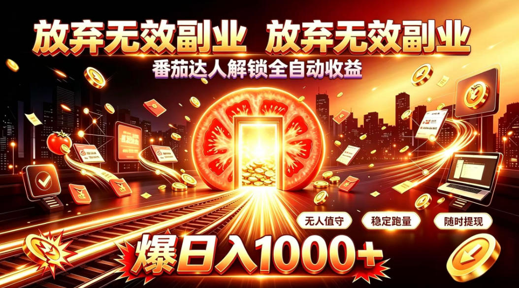 放弃无效副业，番茄达人解锁全自动收益，日入1k+，门槛最低的线上轻资产项目【揭秘】-知行阁轻创网-分享网络赚钱项目-全网首发副业项目实操平台-副业创业项目网