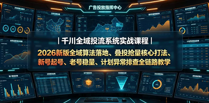 千川全域投流系统实战课程｜2026新版全域算法落地、叠投抢量核心打法、新号起号、老号稳量、计划异常排查全链路教学-知行阁轻创网-分享网络赚钱项目-全网首发副业项目实操平台-副业创业项目网