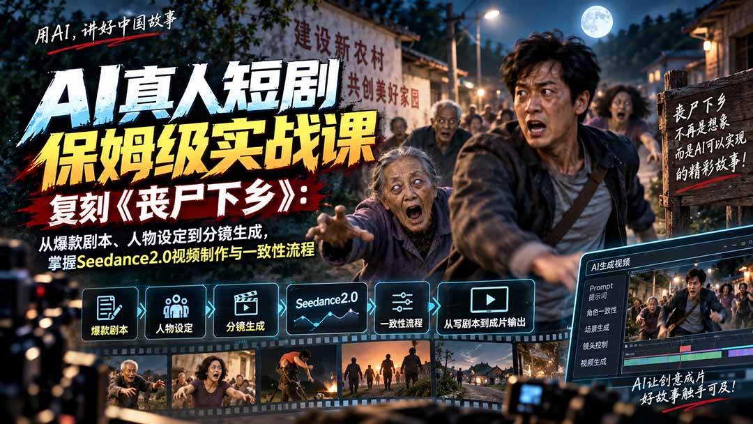 （20360期）AI真人短剧保姆级实战课，复刻《丧尸下乡》：从爆款剧本、人物设定到分镜生成，掌握Seedance2.0视频制作与一致性流程-知行阁轻创网-分享网络赚钱项目-全网首发副业项目实操平台-副业创业项目网