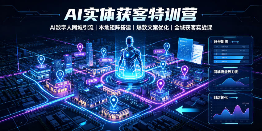 AI实体获客特训营｜AI数字人同城引流、本地矩阵搭建、爆款文案优化全域获客实战课-知行阁轻创网-分享网络赚钱项目-全网首发副业项目实操平台-副业创业项目网