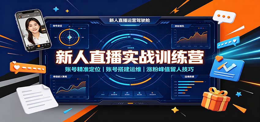 新人直播实战训练营：账号精准定位，账号搭建运维，涨粉峰值留人技巧-知行阁轻创网-分享网络赚钱项目-全网首发副业项目实操平台-副业创业项目网