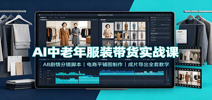 AI中老年服装带货实战课：AB剧情分镜脚本，电商平铺图制作，成片导出全套教学-知行阁轻创网-分享网络赚钱项目-全网首发副业项目实操平台-副业创业项目网