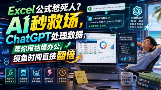 Excel公式愁死人?AI秒救场,ChatGPT处理数据,帮你甩枯燥办公,摸鱼时间直接翻倍【原创双语字幕】-知行阁轻创网-分享网络赚钱项目-全网首发副业项目实操平台-副业创业项目网