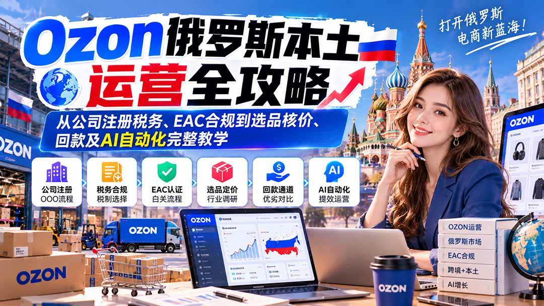 （20851期）Ozon俄罗斯本土运营全攻略：从公司注册税务、EAC合规到选品核价、回款及AI自动化完整教学-知行阁轻创网-分享网络赚钱项目-全网首发副业项目实操平台-副业创业项目网