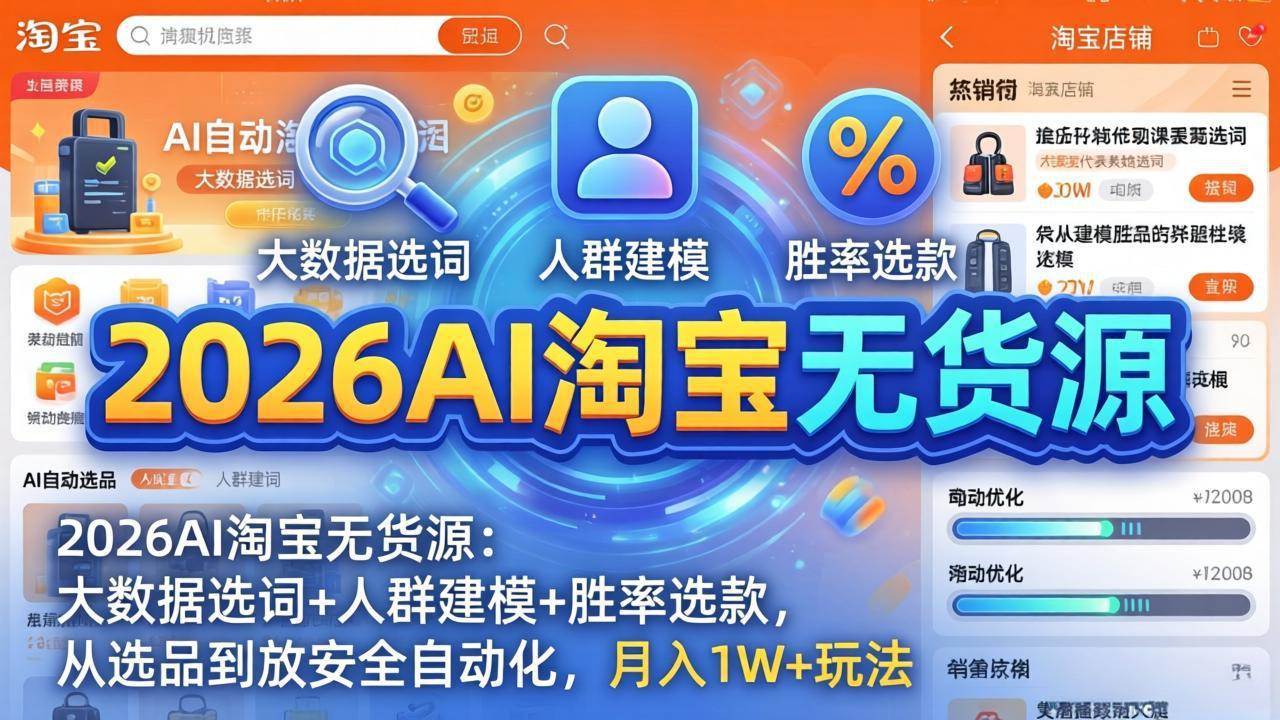 (18046期)2026AI淘宝无货源-4月更新:大数据选词+人群建模+胜率选款,从选品到放大全自动化,月入1W+玩法-知行阁轻创网-分享网络赚钱项目-全网首发副业项目实操平台-副业创业项目网