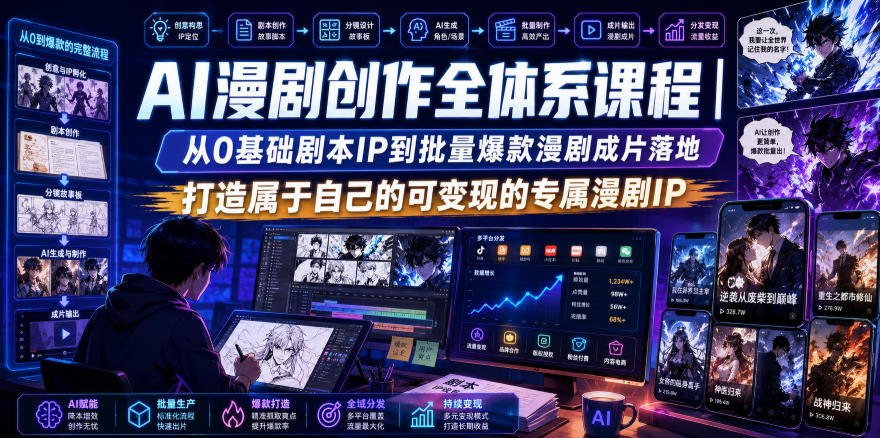 AI漫剧创作全体系课程|从0基础剧本IP到批量爆款漫剧成片落地,打造属于自己的可变现的专属漫剧IP-知行阁轻创网-分享网络赚钱项目-全网首发副业项目实操平台-副业创业项目网