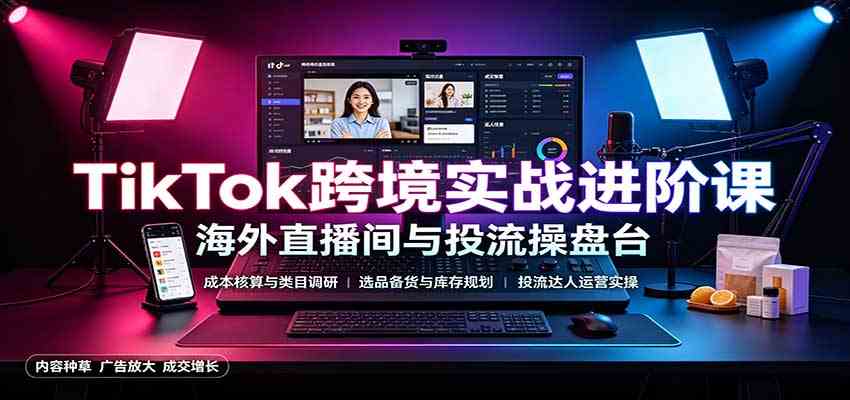 TikTok跨境实战进阶课：成本核算类目调研，选品备货，投流达人运营-知行阁轻创网-分享网络赚钱项目-全网首发副业项目实操平台-副业创业项目网