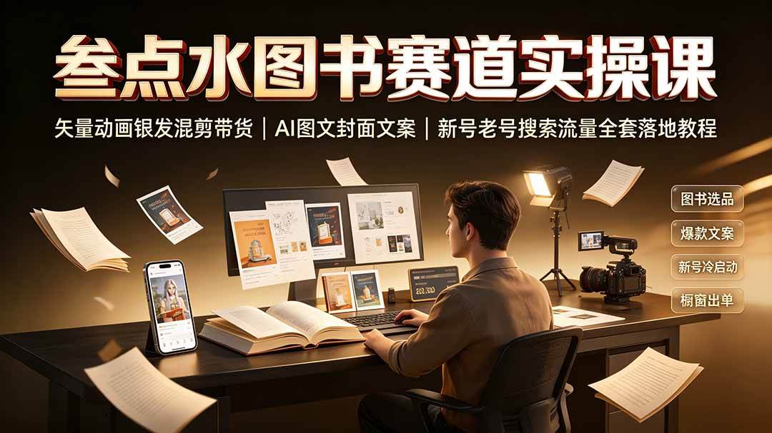 （19613期）叁点水图书赛道实操课｜矢量动画银发混剪带货，AI图文封面文案，新号老号搜索流量全套落地教程-知行阁轻创网-分享网络赚钱项目-全网首发副业项目实操平台-副业创业项目网