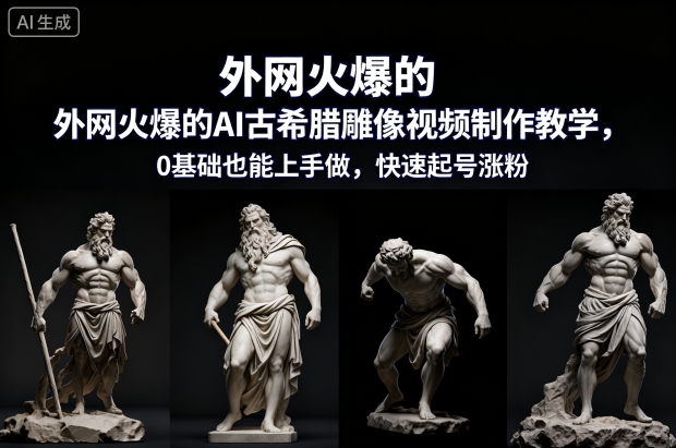 外网火爆的AI古希腊雕像视频制作教学，0基础也能上手做，快速起号涨粉-知行阁轻创网-分享网络赚钱项目-全网首发副业项目实操平台-副业创业项目网