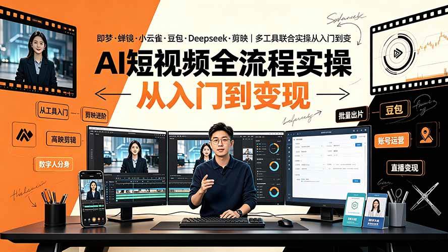 （19250期）AI短视频全流程实操：即梦·蝉镜·小云雀·豆包·Deepseek·剪映｜多工具联合实操从入门到变现-知行阁轻创网-分享网络赚钱项目-全网首发副业项目实操平台-副业创业项目网