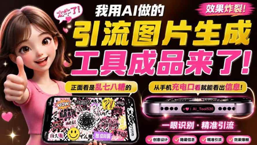 （20182期）自媒体引流工具来了，把你的微信藏到图片中，正面看是乱七八糟的乱码，手机平躺从充电口看就能看出实际内容