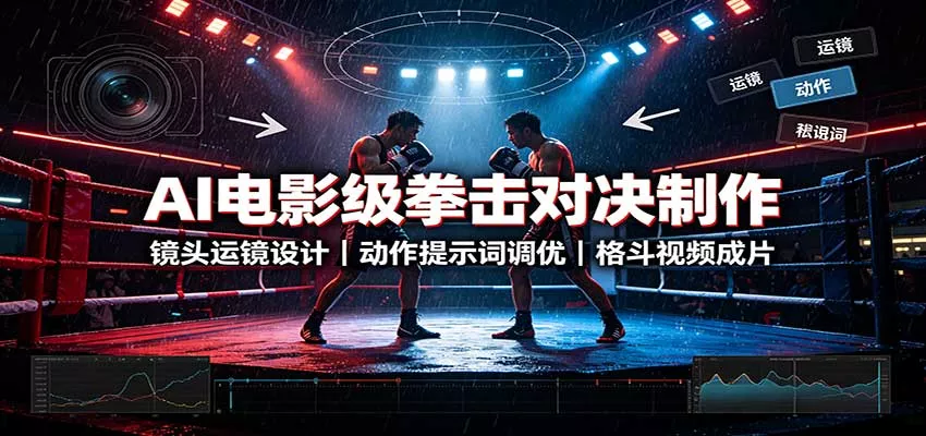 AI电影级拳击对决制作:镜头运镜设计,动作提示词调优,格斗视频成片-知行阁轻创网-分享网络赚钱项目-全网首发副业项目实操平台-副业创业项目网