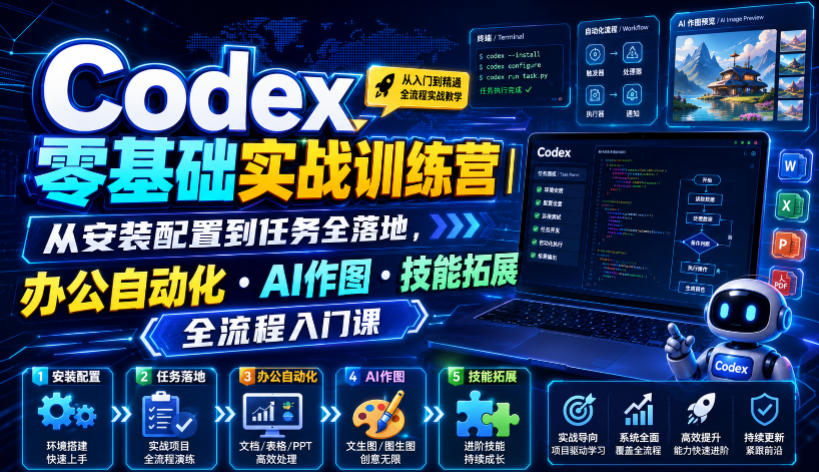 Codex零基础实战训练营|从安装配置到任务全落地,办公自动化・AI作图・技能拓展全流程入门课-知行阁轻创网-分享网络赚钱项目-全网首发副业项目实操平台-副业创业项目网