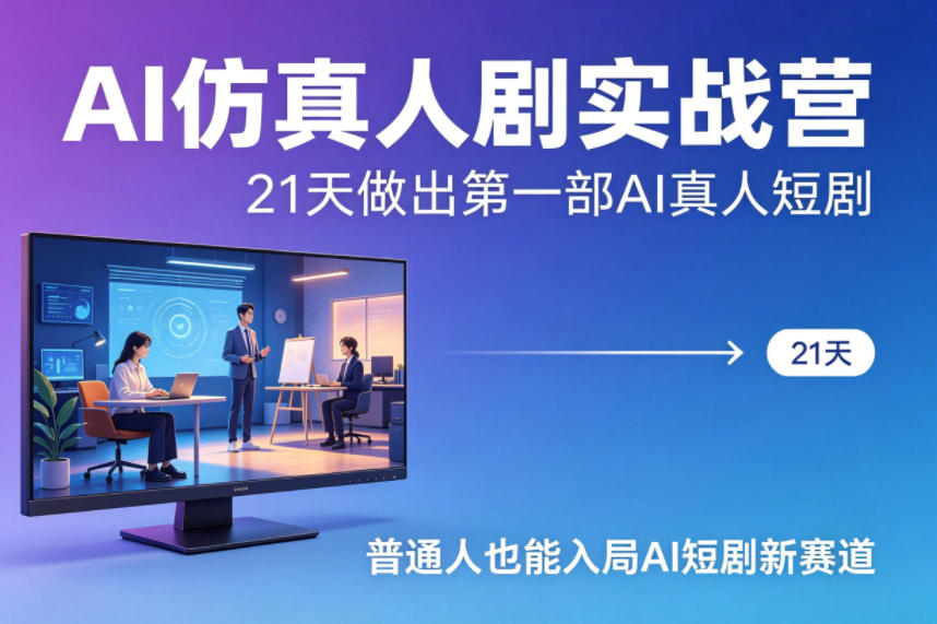 AI仿真人剧实战营，21天做出第一部AI真人短剧，普通人也能入局AI短剧新赛道（更新）-知行阁轻创网-分享网络赚钱项目-全网首发副业项目实操平台-副业创业项目网