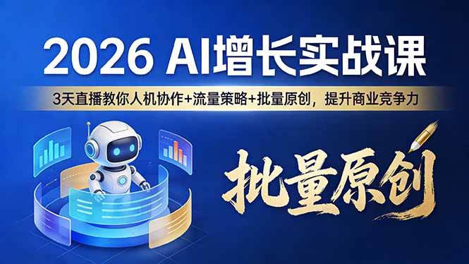 (17662期)2026 AI 增长实战课:3 天直播教你人机协作 + 流量策略 + 批量原创,提升商业竞争力-知行阁轻创网-分享网络赚钱项目-全网首发副业项目实操平台-副业创业项目网