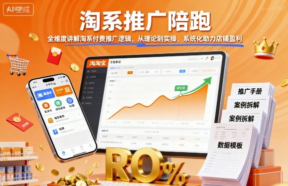 淘系推广陪跑，全维度讲解淘系付费推广逻辑，从理论到实操，系统化助力店铺盈利-知行阁轻创网-分享网络赚钱项目-全网首发副业项目实操平台-副业创业项目网