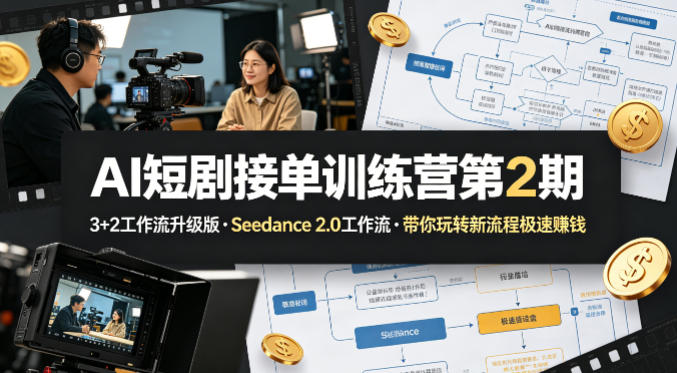 AI短剧接单训练营第2期，3+2工作流升级版，Seedance 2.0工作流，带你玩转新流程极速賺钱-知行阁轻创网-分享网络赚钱项目-全网首发副业项目实操平台-副业创业项目网