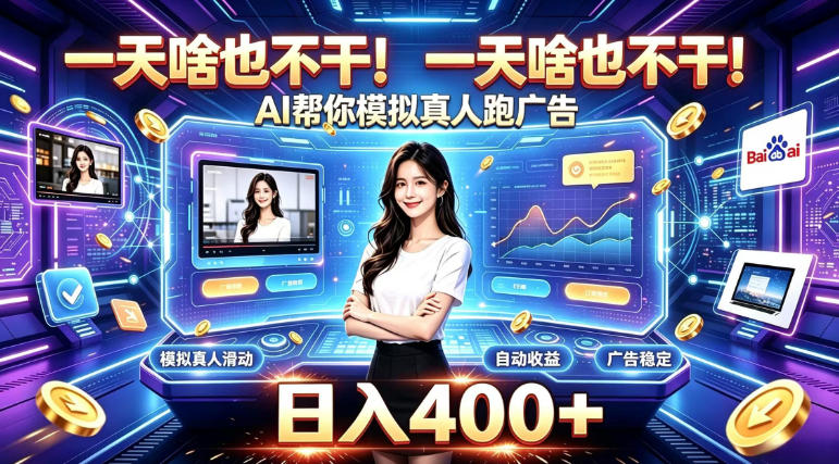 一天啥也不干！AI帮你模拟真人跑广告，稳定日入400+，实现真正被动变现【揭秘】-知行阁轻创网-分享网络赚钱项目-全网首发副业项目实操平台-副业创业项目网
