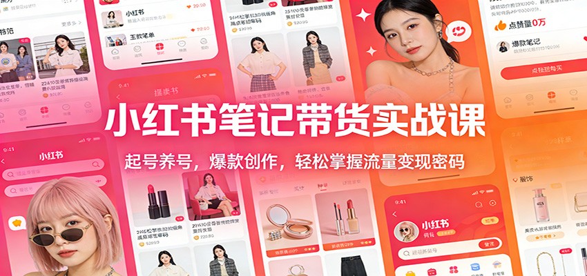 小红书笔记带货实战课：起号养号，爆款创作，轻松掌握流量变现密码-知行阁轻创网-分享网络赚钱项目-全网首发副业项目实操平台-副业创业项目网