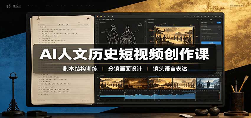 AI人文历史短视频创作课：赛道对标、剧本分镜制图，掌握视频完整产出流程-知行阁轻创网-分享网络赚钱项目-全网首发副业项目实操平台-副业创业项目网