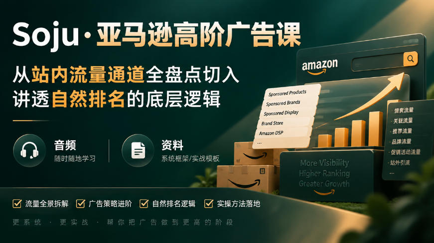 亚马逊高阶广告课，从站内流量通道全盘点切入，讲透自然排名的底层逻辑（直播+音频+资料）-知行阁轻创网-分享网络赚钱项目-全网首发副业项目实操平台-副业创业项目网