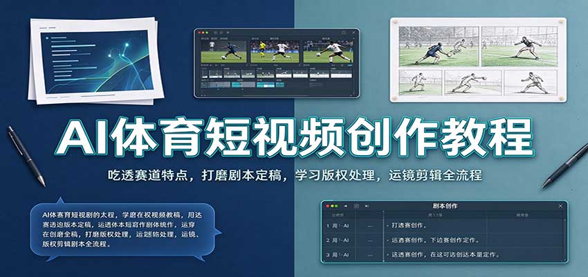 AI体育短视频创作教程：吃透赛道特点，打磨剧本定稿，学习版权处理，运镜剪辑全流程-知行阁轻创网-分享网络赚钱项目-全网首发副业项目实操平台-副业创业项目网