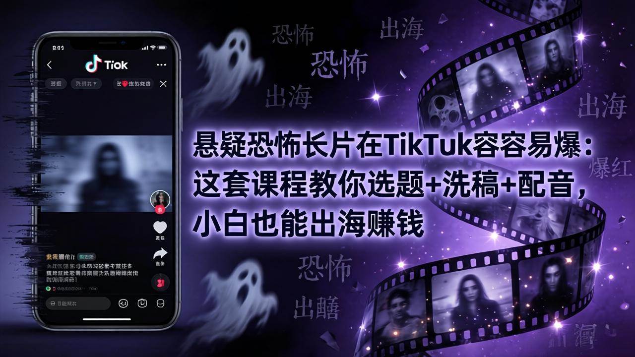 （18220期）悬疑恐怖长片在TikTok最容易爆：这套课程教你选题+洗稿+配音，小白也能出海赚钱-知行阁轻创网-分享网络赚钱项目-全网首发副业项目实操平台-副业创业项目网