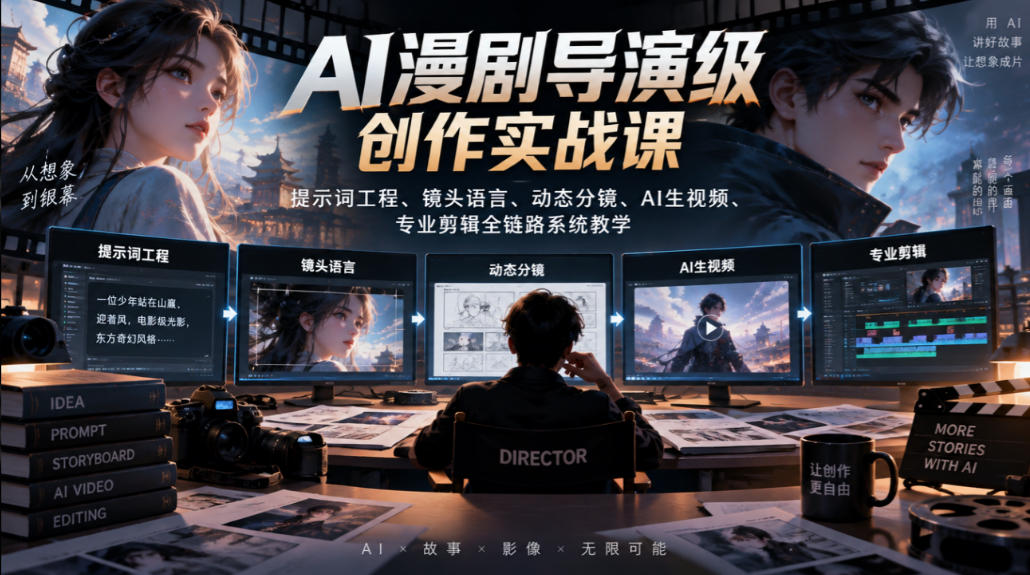AI漫剧导演级创作实战课｜提示词工程、镜头语言、动态分镜、AI生视频、专业剪辑全链路系统教学-知行阁轻创网-分享网络赚钱项目-全网首发副业项目实操平台-副业创业项目网
