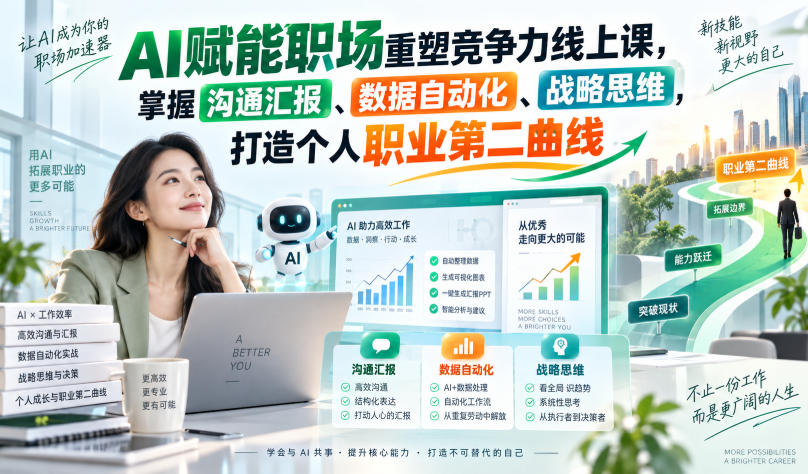 AI赋能职场重塑竞争力线上课，掌握沟通汇报、数据自动化、战略思维，打造个人职业第二曲线-知行阁轻创网-分享网络赚钱项目-全网首发副业项目实操平台-副业创业项目网