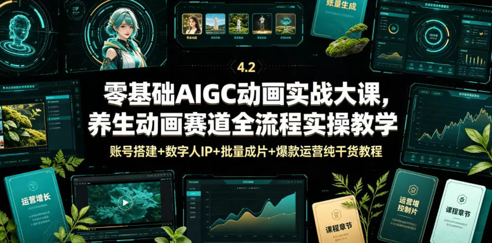 零基础AIGC动画实战大课，养生动画赛道全流程实操教学，账号搭建+数字人IP+批量成片+爆款运营纯干货教程-知行阁轻创网-分享网络赚钱项目-全网首发副业项目实操平台-副业创业项目网