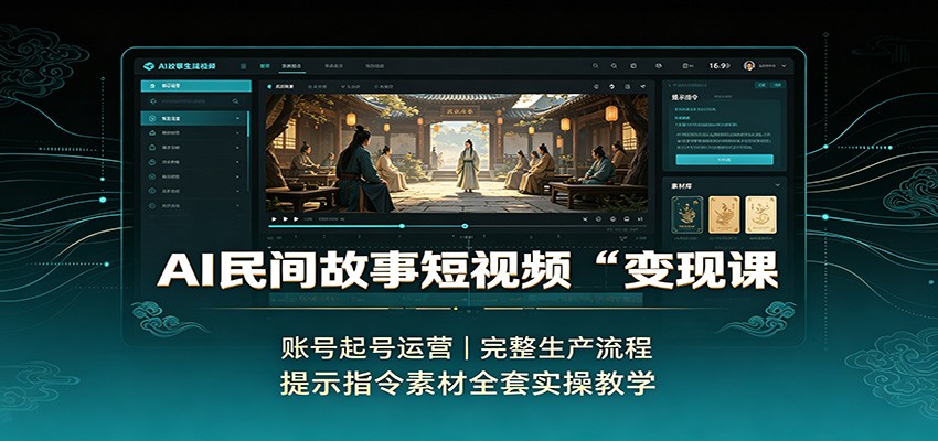 AI民间故事短视频变现课：账号起号运营，完整生产流程，提示指令素材全套实操教学-知行阁轻创网-分享网络赚钱项目-全网首发副业项目实操平台-副业创业项目网