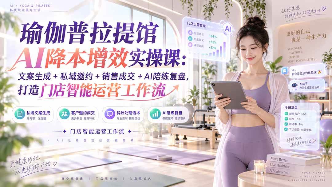（20340期）瑜伽普拉提馆AI降本增效实操课：文案生成+私域邀约+销售成交+AI陪练复盘，打造门店智能运营工作流-知行阁轻创网-分享网络赚钱项目-全网首发副业项目实操平台-副业创业项目网