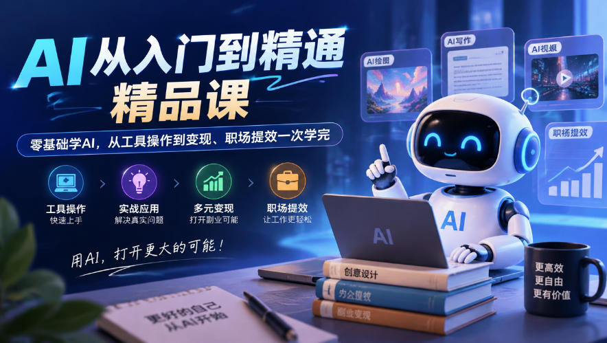 AI从入门到精通精品课，零基础学AI，从工具操作到变现、职场提效一次学完-知行阁轻创网-分享网络赚钱项目-全网首发副业项目实操平台-副业创业项目网