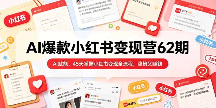AI爆款小红书变现营62期2026年5月,AI赋能,45天掌握小红书变现全流程,涨粉又賺钱-知行阁轻创网-分享网络赚钱项目-全网首发副业项目实操平台-副业创业项目网