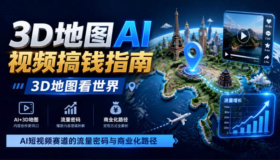 3D地图AI视频搞钱指南,3D地图看世界,AI短视频赛道的流量密码与商业化路径【文档】-知行阁轻创网-分享网络赚钱项目-全网首发副业项目实操平台-副业创业项目网