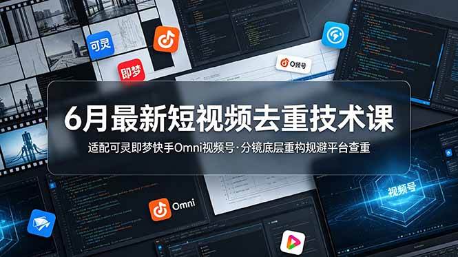 （19031期）6月最新短视频去重技术课，适配可灵即梦快手Omni视频号，分镜底层重构规避平台查重-知行阁轻创网-分享网络赚钱项目-全网首发副业项目实操平台-副业创业项目网
