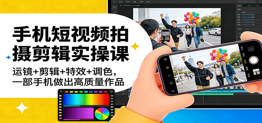 手机短视频拍摄剪辑实操课：运镜+剪辑+特效+调色，一部手机做出高质量作品-知行阁轻创网-分享网络赚钱项目-全网首发副业项目实操平台-副业创业项目网
