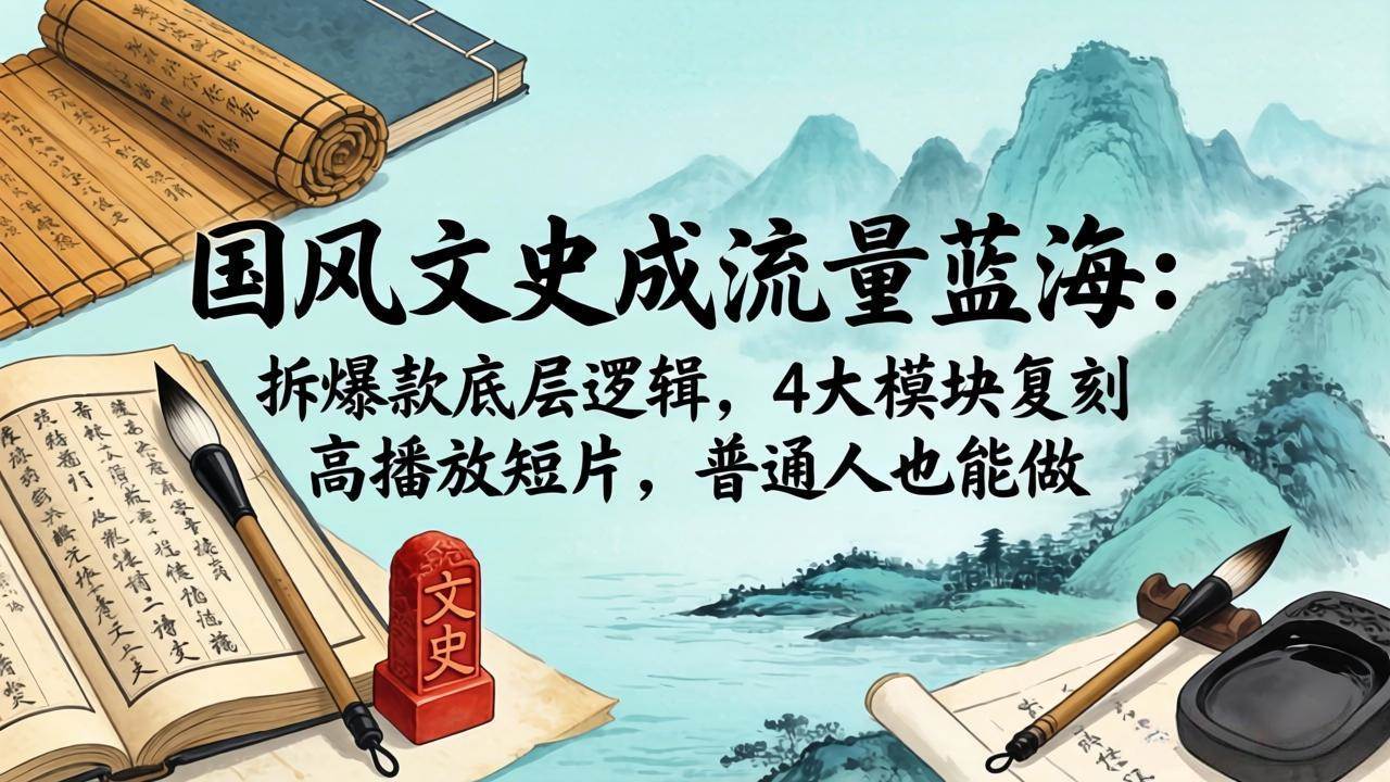 （18227期）国风文史成流量蓝海：拆爆款底层逻辑，4大模块复刻高播放短片，普通人也能做-知行阁轻创网-分享网络赚钱项目-全网首发副业项目实操平台-副业创业项目网