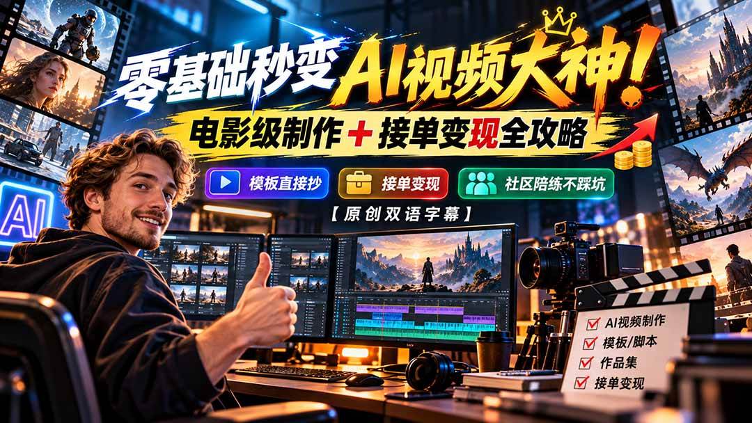 （20897期）零基础秒变AI视频大神！电影级制作 + 接单变现全攻略，模板直接抄，社区陪练不踩坑【原创双语字幕】-知行阁轻创网-分享网络赚钱项目-全网首发副业项目实操平台-副业创业项目网
