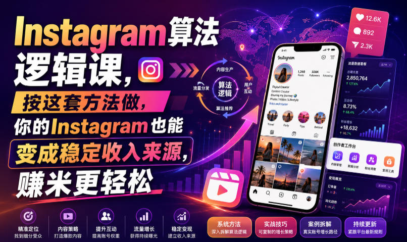 Instagram算法逻辑课，按这套方法做，你的Instagram也能变成稳定收入来源，賺米更轻松【原创双语字幕】-知行阁轻创网-分享网络赚钱项目-全网首发副业项目实操平台-副业创业项目网
