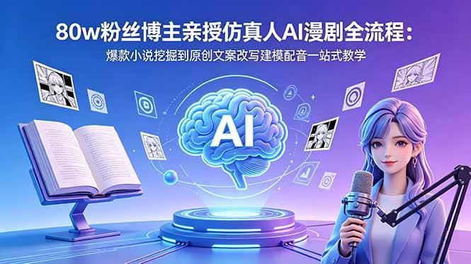 (18581期)80w粉丝博主亲授仿真人AI漫剧全流程:爆款小说挖掘到原创文案改写建模配音一站式教学 (18581期)80w粉丝博主亲授仿真人AI漫剧全流程:爆款小说挖掘到原创文案改写建模配音一站式教学