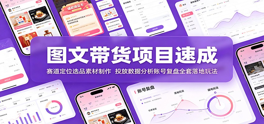 图文带货项目速成：赛道定位选品素材制作，投放数据分析账号复盘全套落地玩法-知行阁轻创网-分享网络赚钱项目-全网首发副业项目实操平台-副业创业项目网