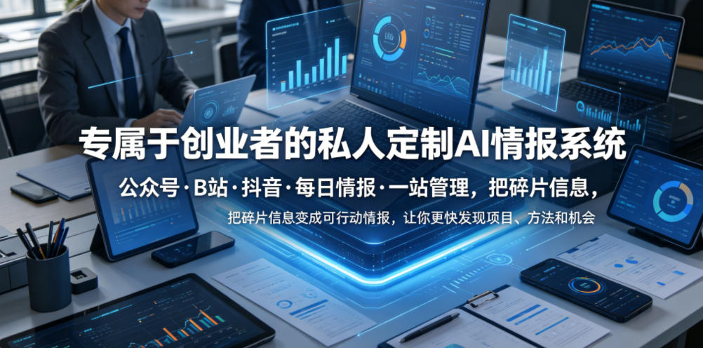 专属于创业者的私人定制AI情报系统，公众号·B站·抖音·每日情报·一站管理，把碎片信息变成可行动情报，让你更快发现项目、方法和机会-知行阁轻创网-分享网络赚钱项目-全网首发副业项目实操平台-副业创业项目网