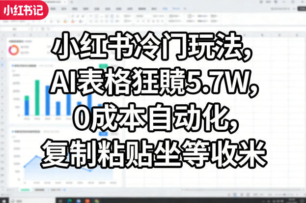 小红书冷门玩法，AI表格狂賺5.7W，0成本自动化，复制粘贴坐等收米-知行阁轻创网-分享网络赚钱项目-全网首发副业项目实操平台-副业创业项目网