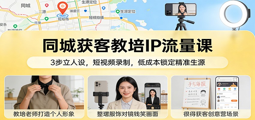 同城获客教培IP流量课：3步立人设，短视频录制，低成本锁定精准生源-知行阁轻创网-分享网络赚钱项目-全网首发副业项目实操平台-副业创业项目网