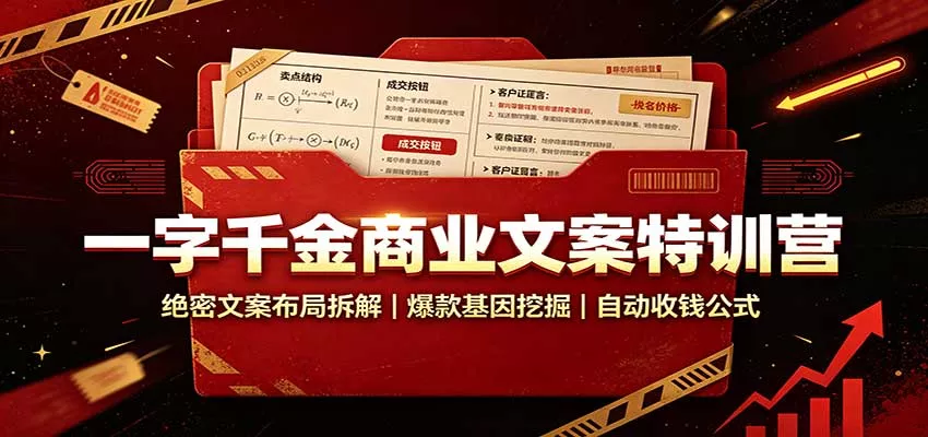 一字千金商业文案特训营:绝密文案布局拆解,爆款基因挖掘,自动收钱公式-知行阁轻创网-分享网络赚钱项目-全网首发副业项目实操平台-副业创业项目网