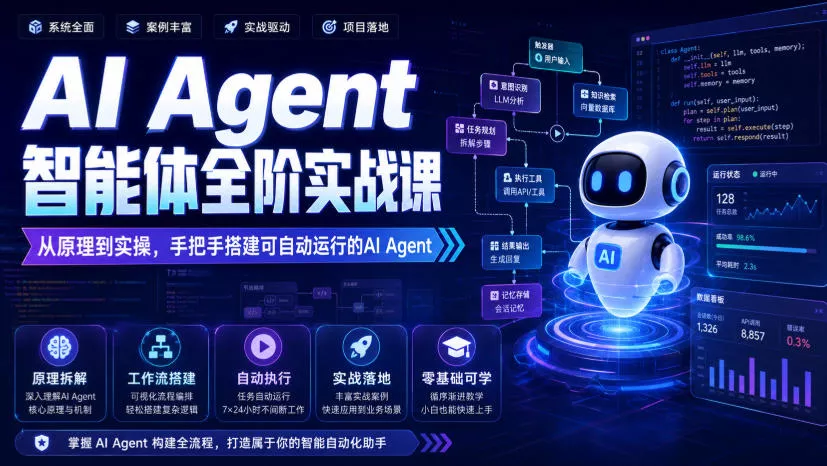 AI Agent智能体全阶实战课,从原理到实操,手把手搭建可自动运行的AI Agent-知行阁轻创网-分享网络赚钱项目-全网首发副业项目实操平台-副业创业项目网